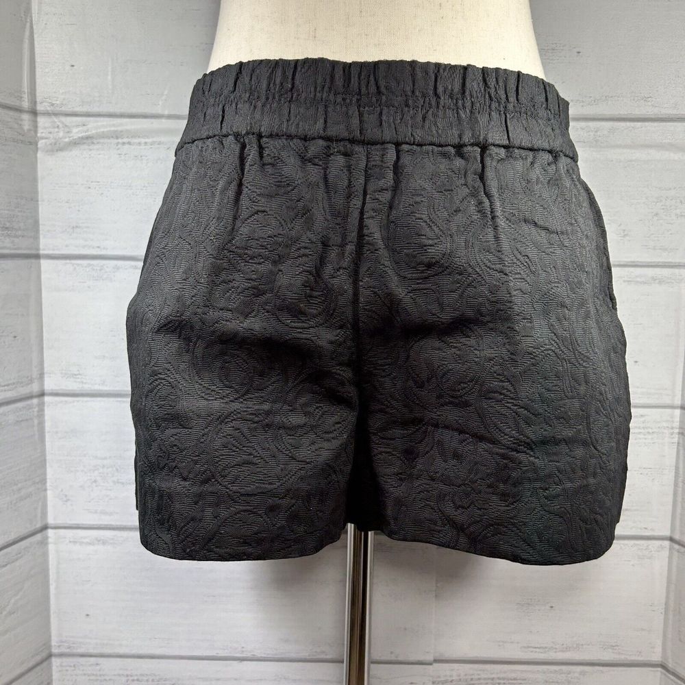 J.Crew Women's Jacquard Shorts Boardwalk Floral Elastic Waistband Black Size 6